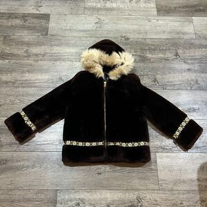 SUPER RARE! Vintage 50s/60s Alaskan Seal Fur Coat Hooded Shearling Brown Women M